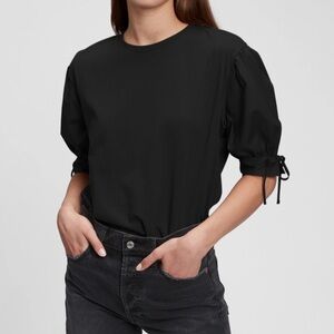Gap Mixed Media Tie Sleeve T-Shirt- NWT- Black- SMALL Tall